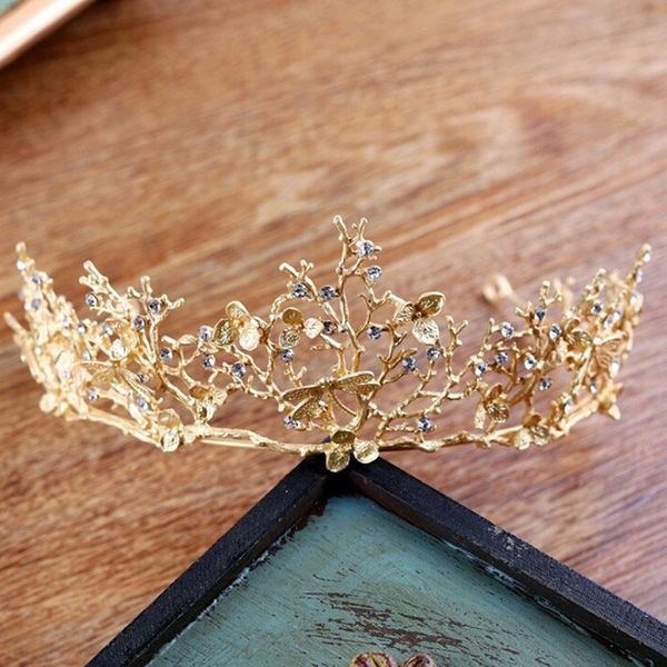

hair clips & barrettes gold color crystal crowns bride tiara fashion queen for wedding crown headpiece branches dragonflies jewelry, Golden;silver