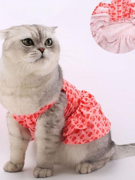

dog apparel pet breathable floral short dress cotton embroidery tulle cute kitten puppy skin-friendly dresses custumes, 4 styles