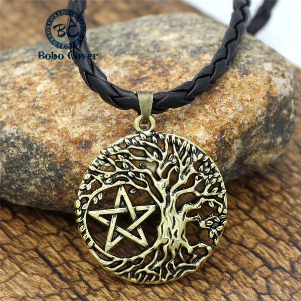 

vintage punk men women antique golden stars leather cord necklace hollow world tree round pendant jewelry christmas unique gifts necklaces, Silver