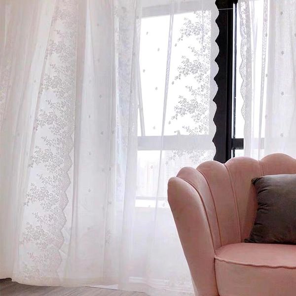 

curtain & drapes korean lace wave finished white yarn curtains for living room princess floral rod pocket balcony doors