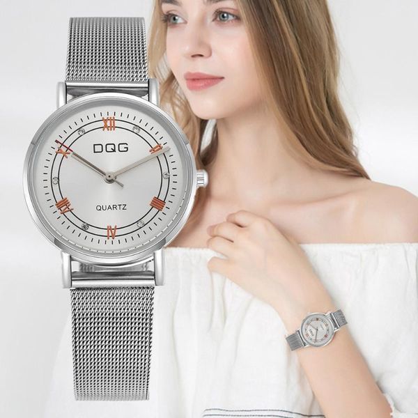 

wristwatches 2021 sliver watches women fashion metal mesh strap ladies wristwatch quartz woman clock silver female watch, Slivery;brown