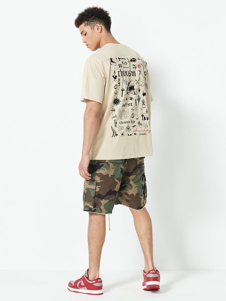 

factory brand ch chinism 2021ss ch apricot hand-painted printed short sleeve t-shirt for men fh2r, White;black