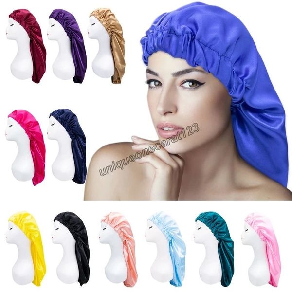 

comfort bonnets for women special color tinted solid long tube nightcap fashion elastic loose beauty shower cap stain bonnets, Blue;gray