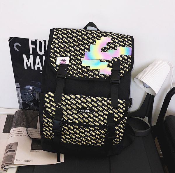 

men's women's fashion outdoor sports backpack student printed school bag, large-capacity travel street trend hip-hop style with an