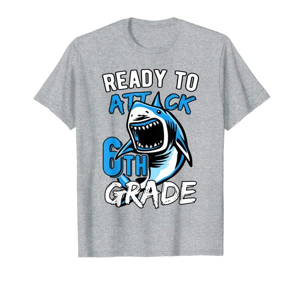 

ready to attack 6th grade boys back to school t-shirt, White;black