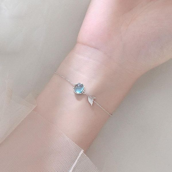 

link, chain blue bubble mermaid tail silver plated bracelet for women fashion temperament girl jewelry gift, Black