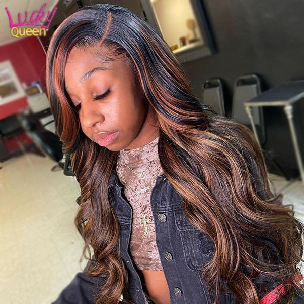 

lace wigs brazilian body wave 13x4 front human hair piano color p1b/30 highlight colored pre-plucked remy 13x6 frontal, Black;brown