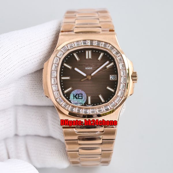 2 estilos relógios de alta qualidade k6f 40x9mm Nautilus 5711/1R-001 Cal.324 Mens de diamante Beliscando diamante Brown Dial RSOE Gold Bracelet Gents Sports Watches de pulso