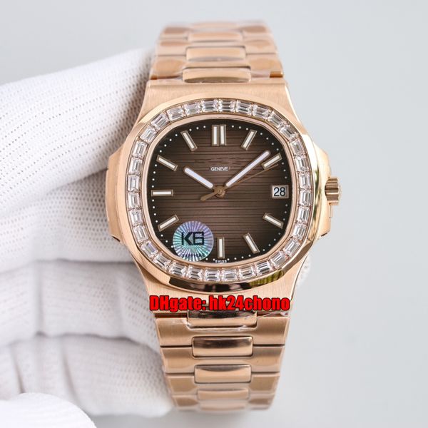 

2 styles watches k6f 40x9mm nautilus 5711/1r-001 cal.324 automatic mens watch diamond bezel brown dial rsoe gold bracelet gents sports wrist, Slivery;brown