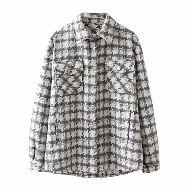 

women's wool & blends autumn winter houndstooth coats plaid woolen long sleeve jacket 2021 female high street, Black