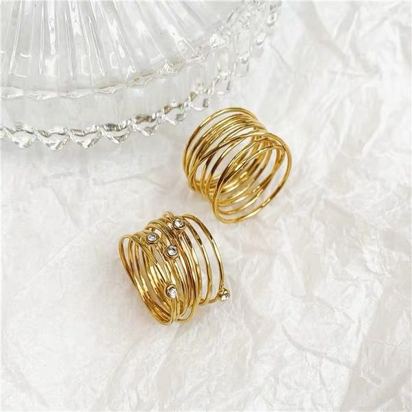 

super beautiful hand wound hammer texture multi-layer wound diamond inlaid pearl bird's nest ring index finger ring, Golden;silver