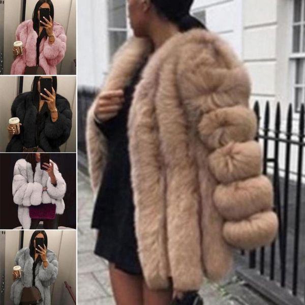 

women's fur & faux winter coat fuzzy solid color all match women jacket for outdoor, Black