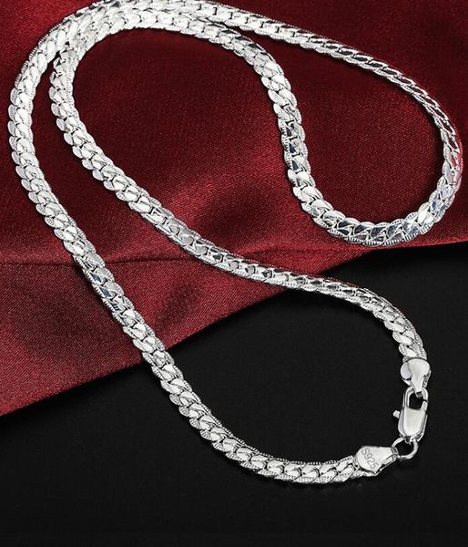 

chains 925 sterling silver 18-24 inch 18k gold 6mm full sideways chain necklace for women man fashion jewelry charm gift