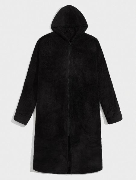 

men zip up hooded loungewear robe n3l3#, Black;brown