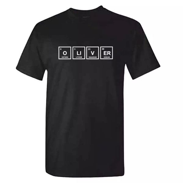 

oliver periodic table element mens tshirt - personalised name birthday gift, White;black