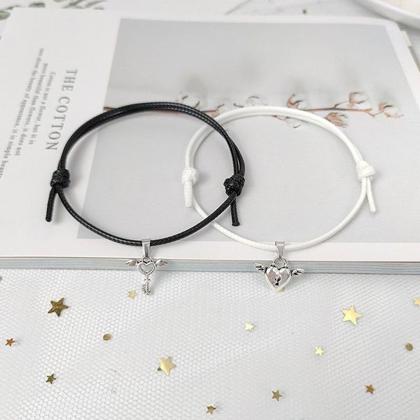 

charm bracelets qiluxy fashion handmade wave wax string couple haert lock jewelry gifts, Golden;silver