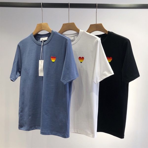 

2022 summer fashion rainbow love embroidery men's casual simple loose cotton short sleeve round neck t-shirt, White;black