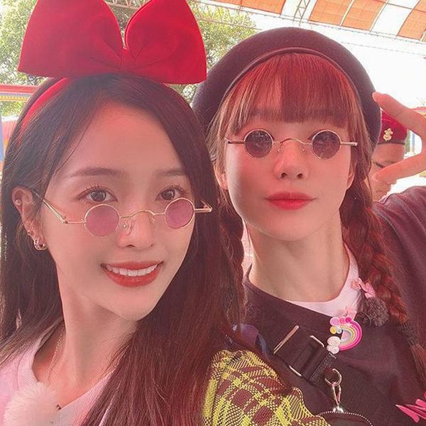 

sunglasses retro mini round men metal frame gold black red small framed sun glasses color lens fashion, White;black