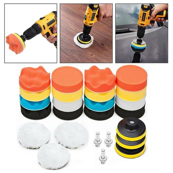 

care products 25pcs 3 inch polishing buffing pad kit with suction cups, drill adapters, sponge pads, wool buffer pads