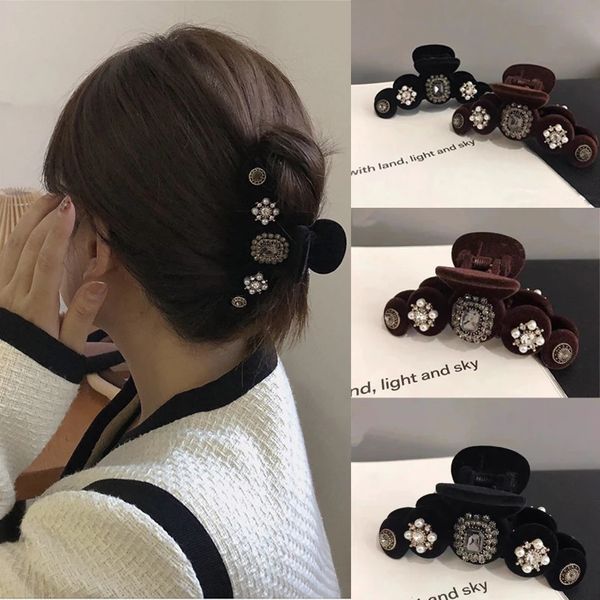 Mulher Veludo Vintage Garra de Cabelo Novos Barrets Cristal Hairpins Lady Cabelo Clipes Mulheres Cabelo Barrettes Cabelo Clasp