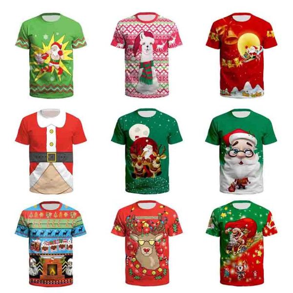 

women's t-shirt christmas ugly for women men couple's clothing santa claus 3d print short sleeve tees novelty year xmas gift, White