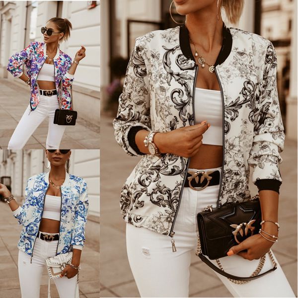 

women's jackets leosxs jaqueta bomber feminina, de manga longa com estampa floral, fashion, zper, casaco vintage, elegante, slim, bsica, Black;brown