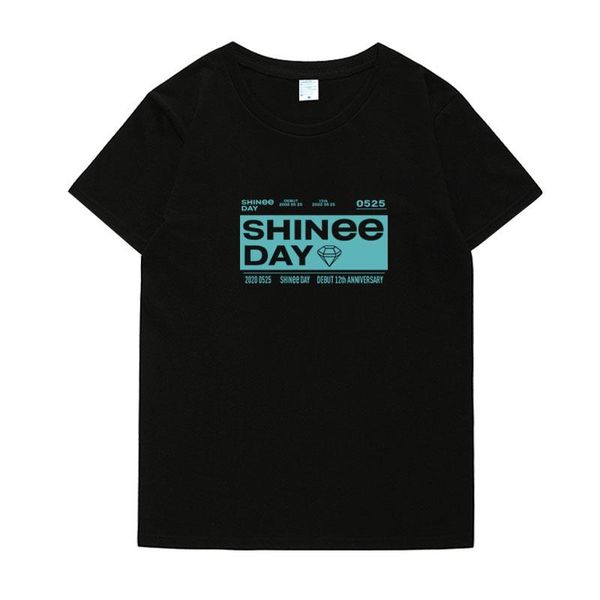 

shinee 12th year anniversary same printing o neck short sleeve t shirt kpop fashion loose t-shirt 2 styles women's, White