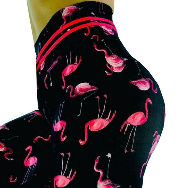 

women's leggings arrival women flamingos print workout for running high waist sport leggingstretch fitness pants gym, Black