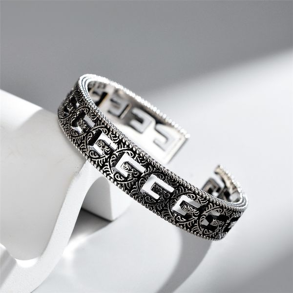

ladies fashion jewelry s925 silver g-type used ins personality fashion hip hop style hollow out male and female couple bracelet, Black