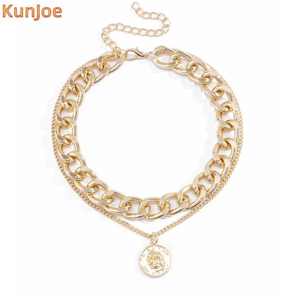 

pendant necklaces kunjoe vintage carved coin necklace for women metal retro figure medallion choker bohemia jewelry girls, Silver