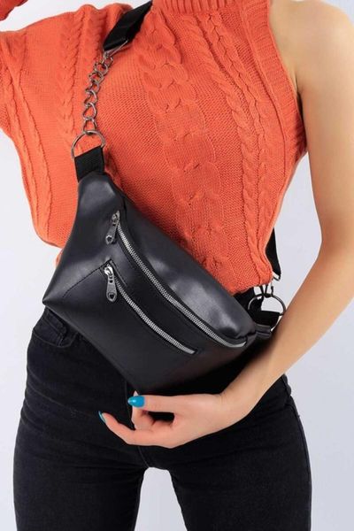 

double bowl black waist bag two compartment zipper detail for women bags