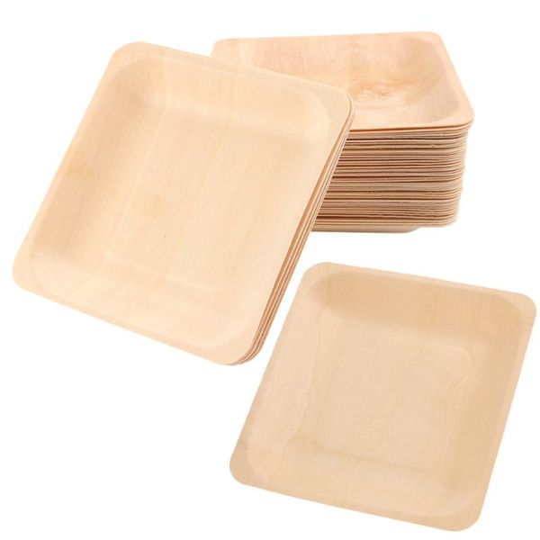 

dishes & plates 50pcs disposable wooden plate square tableware party for wedding restaurant picnic birthday