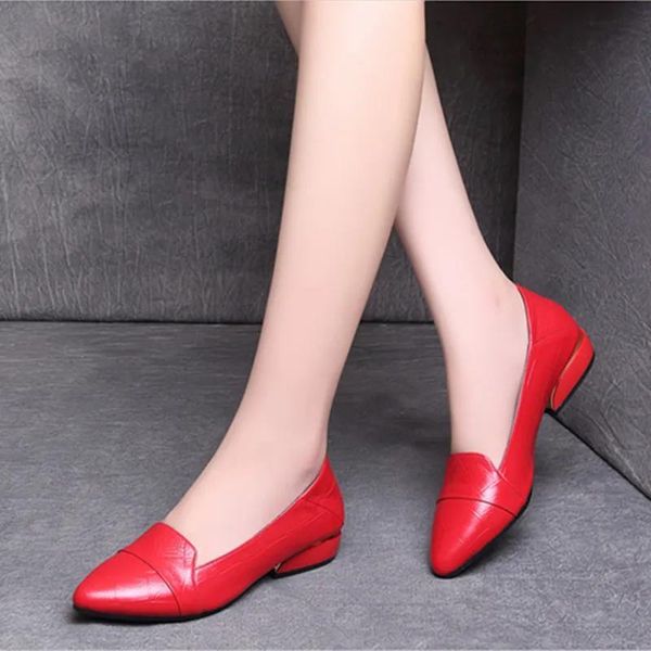 

dress shoes sapatos femininas women classic red pointed toe pu leather slip on heel lady casual street black h9013