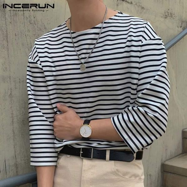 

summer striped men casual t shirt o neck short sleeve basic tee streetwear loose camisetas incerun s-3xl men's t-shirts, White;black