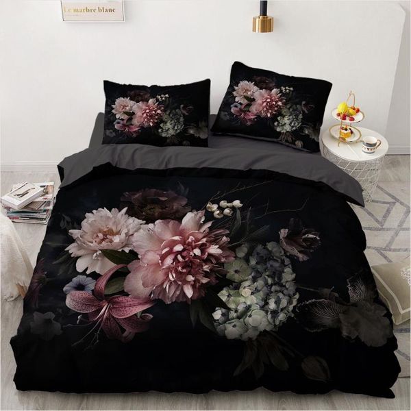 

bedding sets flower design printed 3d black grey duvet quilt cover set comforter bed linen pillowcase king  200x230cm