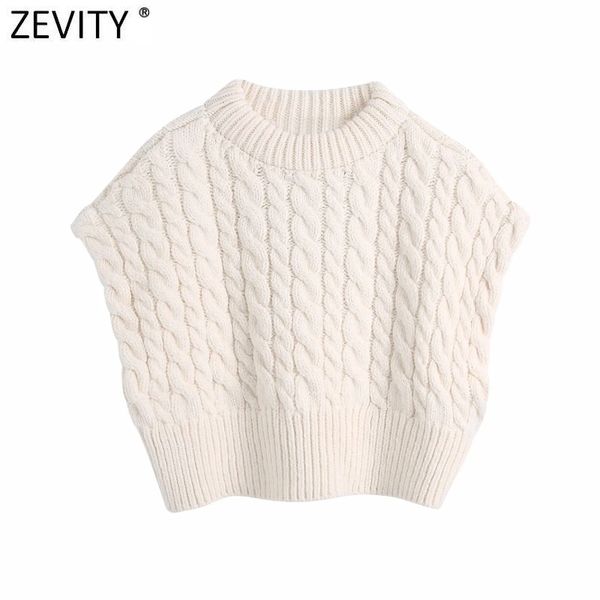

zevity women fashion o neck twist crochet short knitting sweater female sleeveless vest chic casual pullovers s678 210419, White;black