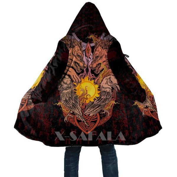 

men's wool & blends viking style sowilu rune 3d printed duffle pulloversÂ coat overcoat thick warm hooded cloak coat for menoat windproo, Black
