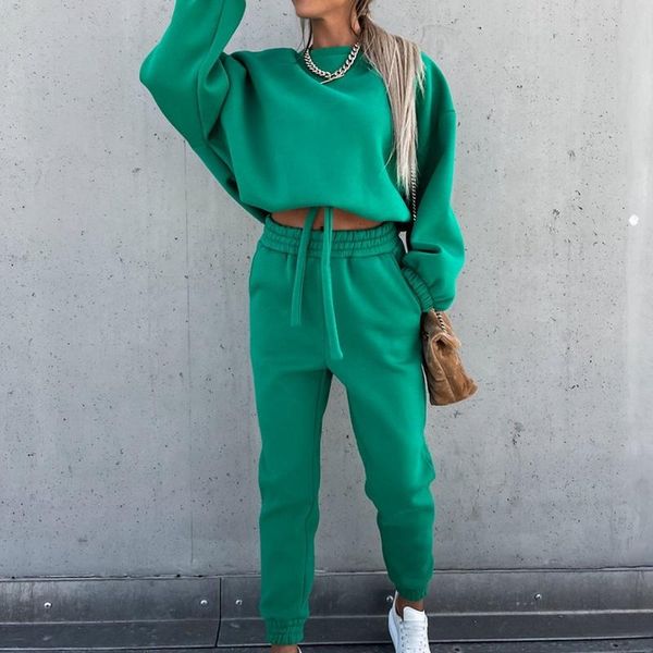 

women's two piece pants autumn solid fashion seo-neck sweatshirt + high waist women suits winter casual long sleeve outfits tracksuit, White