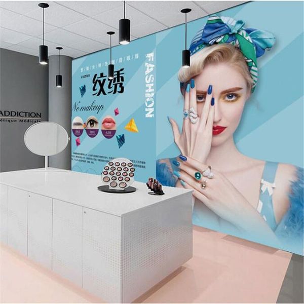

wallpapers modern fashion semi-permanent tattoo studio nail shop 3d po beauty salon industrial decor wall paper