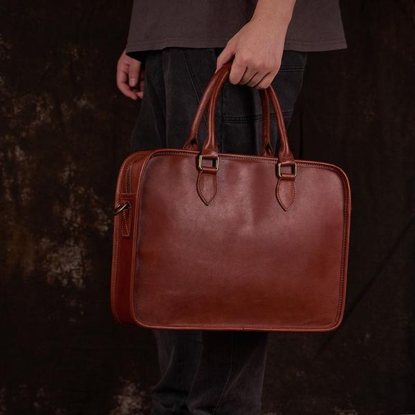 

15 luxury vintage bag fashion office inch 2020 laphandbag coffee leather shoulder business genuine man casual men briefcase mfgaa