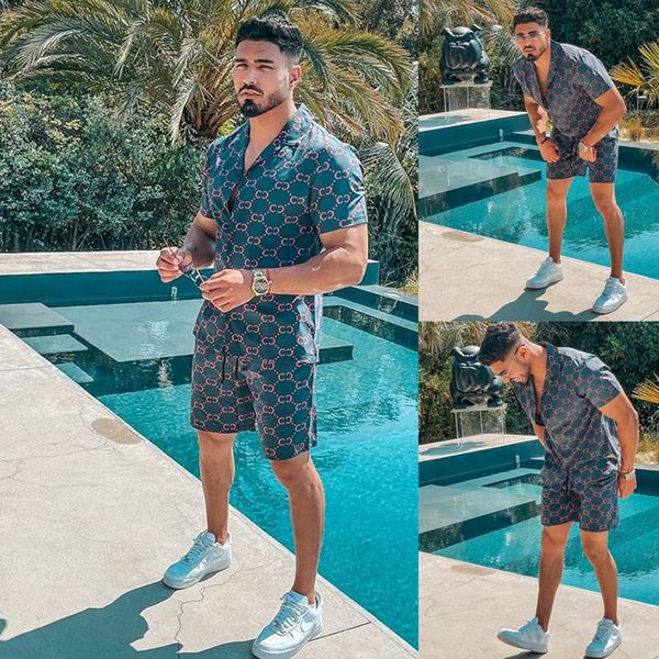 Desenhador Extravagante Verão Masculino Masculino Blusa Camisa e Shorts Impresso Calças Superiores Blusas Short Shirts 2 peça set para homem