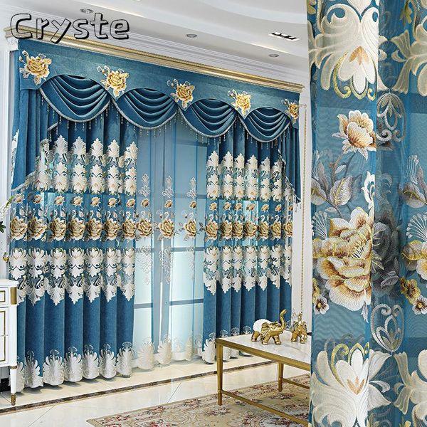 

curtain & drapes european style luxury wine red blue elegant embroidered curtains for living room windows bedroom el apartment custom