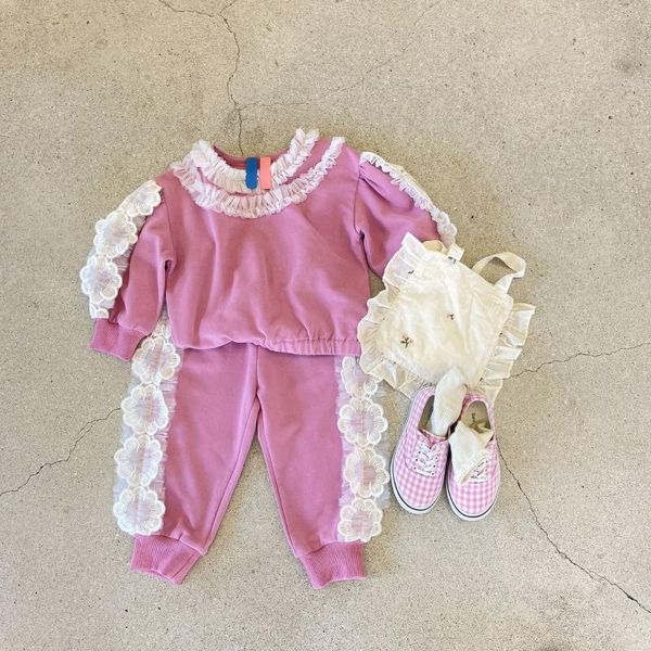 

clothing sets 2021 girls 2 pcs set ruffles sweatshirt+pants autumn fashion suit kids clothes 1-7 years, White