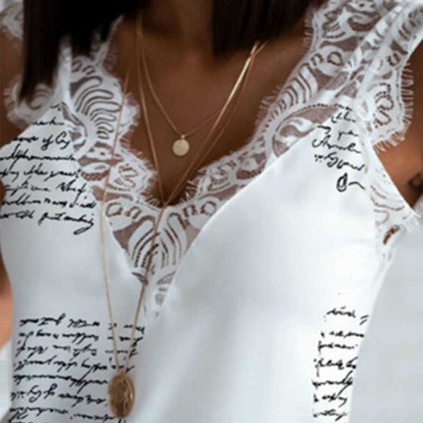 

women's blouses & shirts summer sleeveless loose blusa shirt lace straps v-neck women vest blouse casual letter pri oaph, White