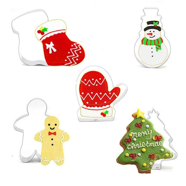 

baking moulds 5pcs christmas cookie cutter set stainless gingerbread man snowman socks cutters biscuit mold cake tool