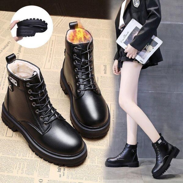 

boots british style versatile thin warm plush short ins net red women's fashion show shoes, Black