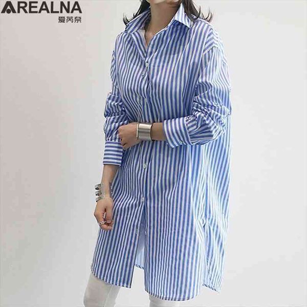 

casual loose women shirts autumn fashion plus size kimono long blouse buttons long sleeve striped shirt women blusas, White