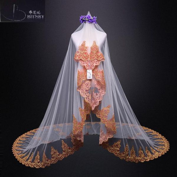 

bridal veils fashion cathedral length wedding one layer blusher veil lace edge long, Black