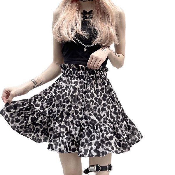 

skirts 2021 summer leopard print skirt a-line mini gothic vintage casual chic short high waisted a line women, Black