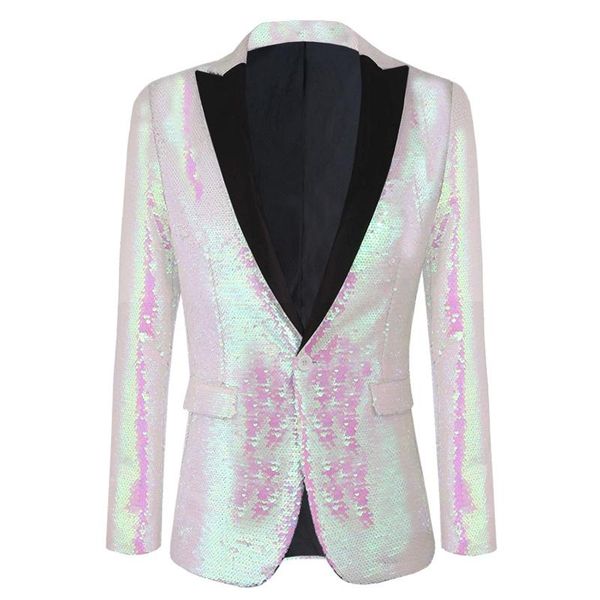 

men's suits & blazers yushu slim fit suit jacket pink sequins shawl lapel blazer men wedding dj club stage singers costume homme, White;black
